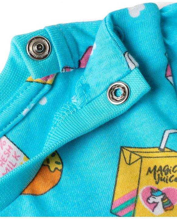 Babyhug Cotton Knit Half Sleeves Co-Ord Night Suit With Tropical Print - Light Blue