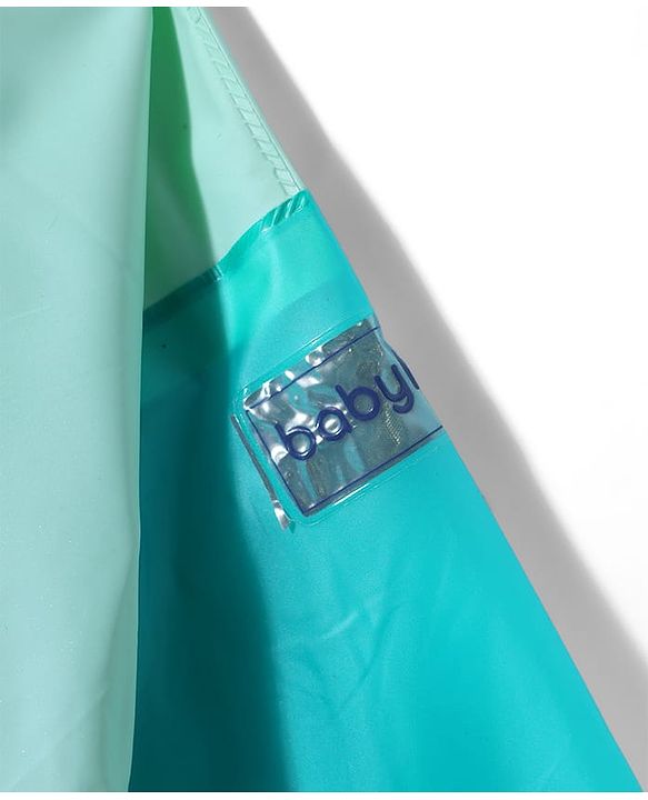 Babyhug Full Sleeves Hooded Raincoat with Teddy Print - Aqua Blue
