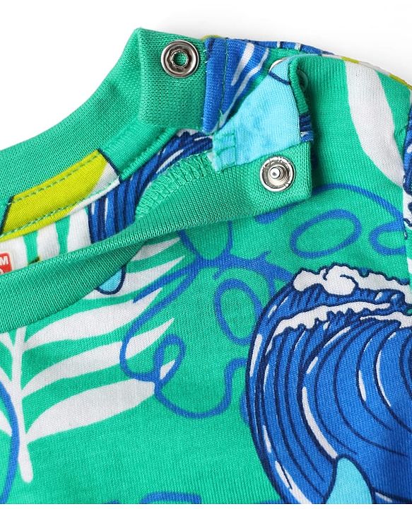 Babyhug Cotton Knit Half Sleeves Co-Ord Night Suit With Dolphin & Leaf Print - Green