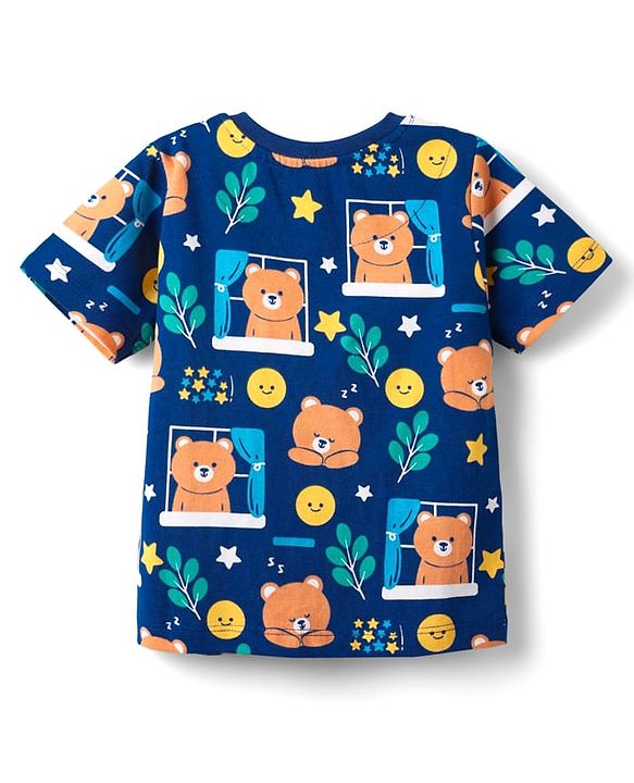 Babyhug Cotton Knit Half Sleeves Co-Ord Night Suit With Animal  Print - Navy Blue