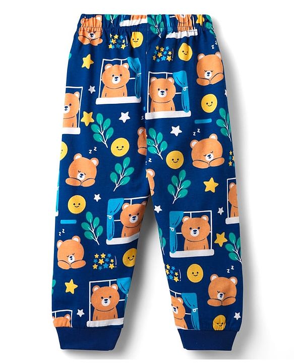 Babyhug Cotton Knit Half Sleeves Co-Ord Night Suit With Animal  Print - Navy Blue