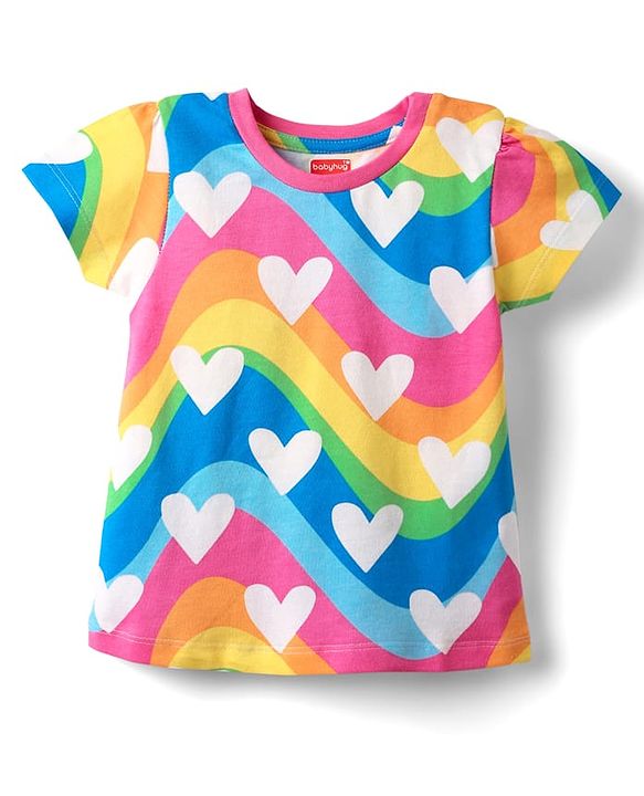 Babyhug Cotton Knit Half Sleeves Co-Ord Night Suit With Heart Print - Pink & Blue