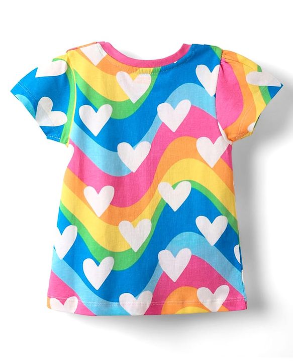 Babyhug Cotton Knit Half Sleeves Co-Ord Night Suit With Heart Print - Pink & Blue