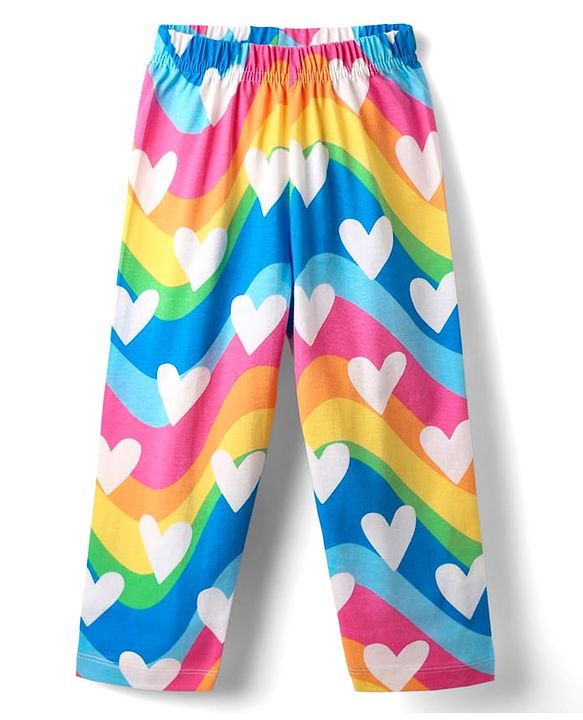 Babyhug Cotton Knit Half Sleeves Co-Ord Night Suit With Heart Print - Pink & Blue