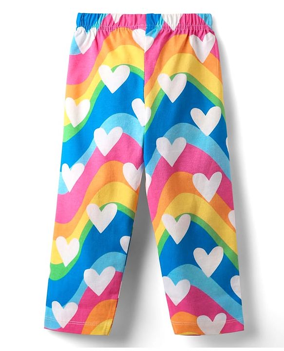 Babyhug Cotton Knit Half Sleeves Co-Ord Night Suit With Heart Print - Pink & Blue