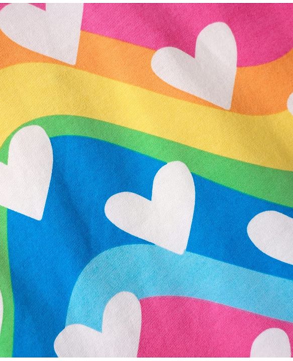 Babyhug Cotton Knit Half Sleeves Co-Ord Night Suit With Heart Print - Pink & Blue