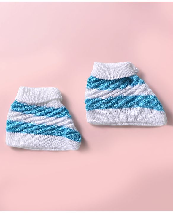 Babyhug Knitted Full Sleeves Striped Baby Sweater Set with Cap & Booties - White & Red