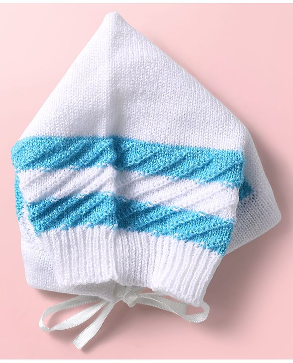 Babyhug Knitted Full Sleeves Striped Baby Sweater Set with Cap & Booties - White & Red