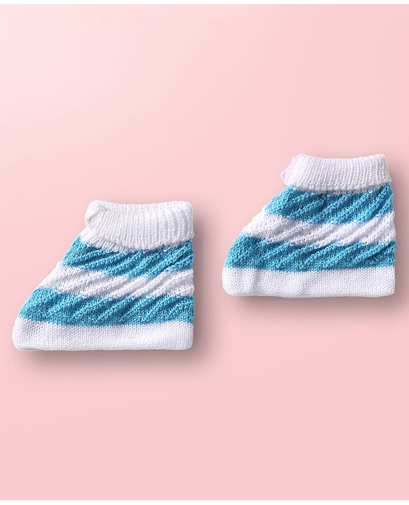 Babyhug Knitted Full Sleeves Striped Baby Sweater Set with Cap & Booties - White & Red
