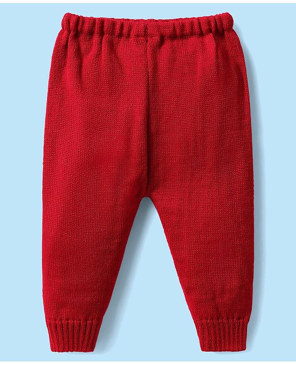 Babyhug Knitted Full Sleeves Striped Baby Sweater Set with Cap & Booties - White & Red