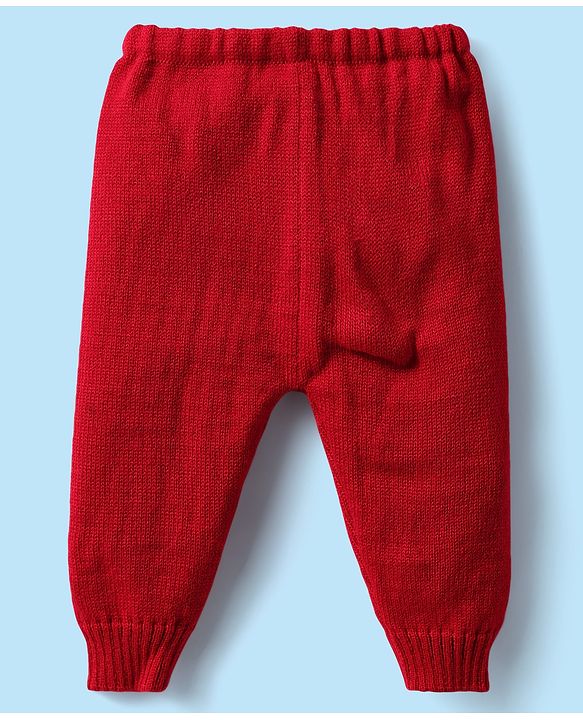 Babyhug Knitted Full Sleeves Striped Baby Sweater Set with Cap & Booties - White & Red