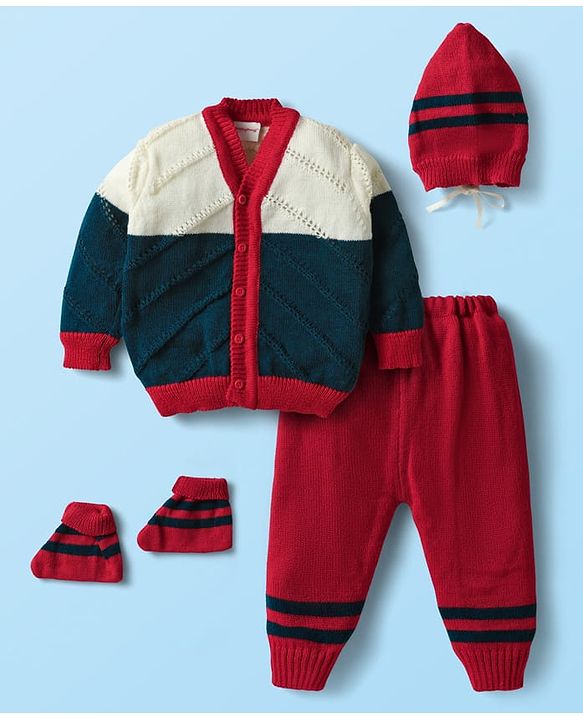 Babyhug Knit Front Open Striped & Color Block Front Open Sweater Set ...