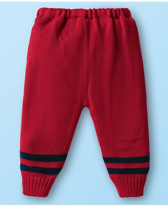 Babyhug Knit Front Open Striped & Color Block Front Open Sweater Set with Cap & Booties - Red & Navy Blue