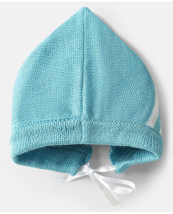 Babyhug Knit Full Sleeves Front Open Sweater Set with Stripe Design Cap with Knot & Booties - Blue & White