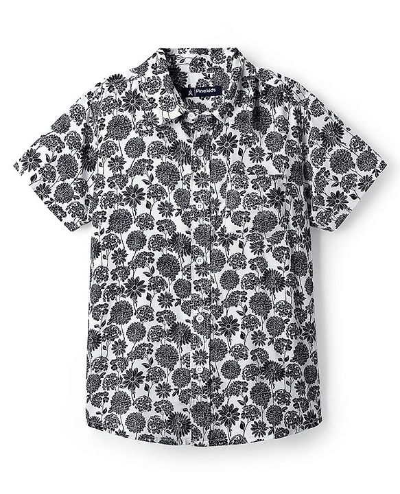 Pine Kids Viscose Woven Half Sleeves Shirt With Floral Print - White