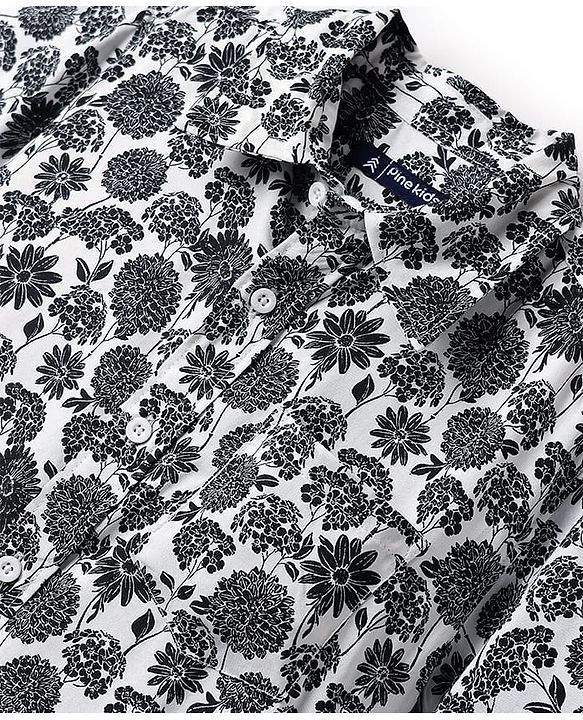 Pine Kids Viscose Woven Half Sleeves Shirt With Floral Print - White