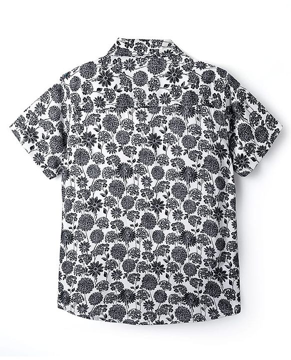Pine Kids Viscose Woven Half Sleeves Shirt With Floral Print - White