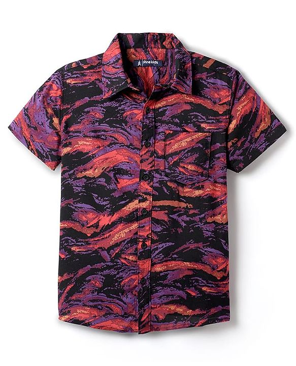 Pine Kids Viscose Woven Half Sleeves Marble Printed Shirt - Multicolour