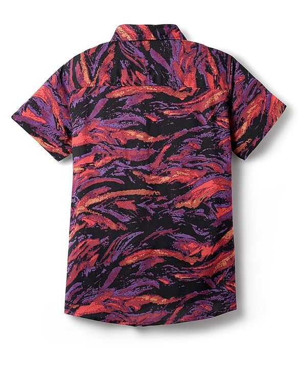 Pine Kids Viscose Woven Half Sleeves Marble Printed Shirt - Multicolour