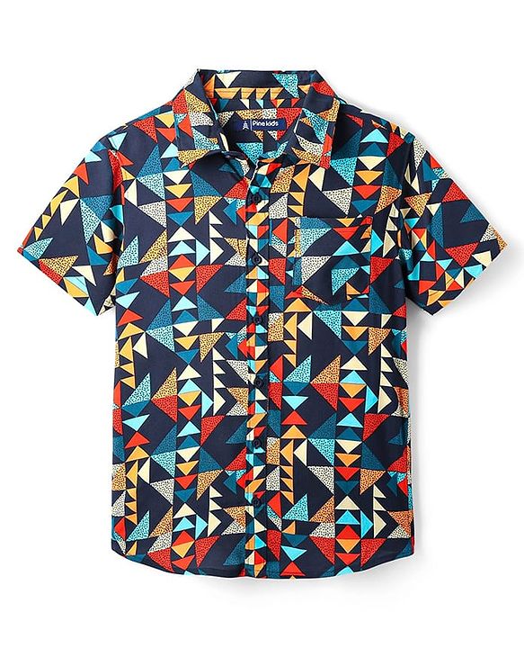 Pine Kids Viscose Woven Half Sleeves Shirt With Abstract Print - Multicolour