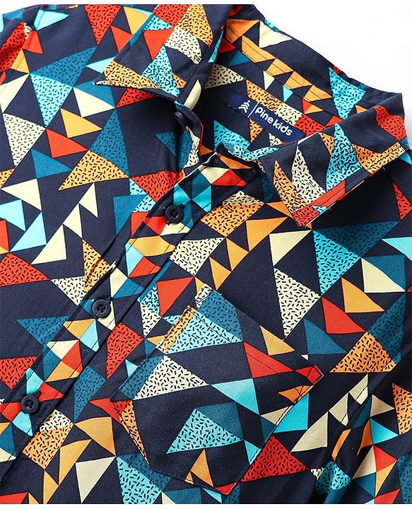 Pine Kids Viscose Woven Half Sleeves Shirt With Abstract Print - Multicolour