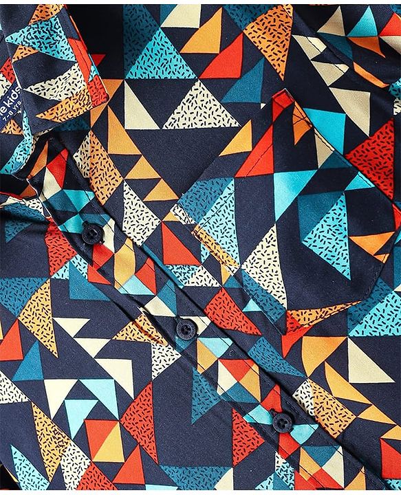 Pine Kids Viscose Woven Half Sleeves Shirt With Abstract Print - Multicolour