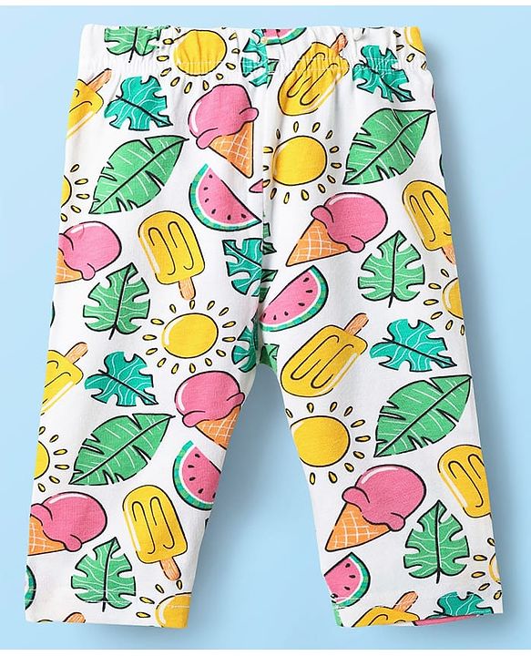 Babyhug Cotton Lycra Knit Three Fourth Fruit Printed Leggings Pack of 3 - Pink Yellow & White