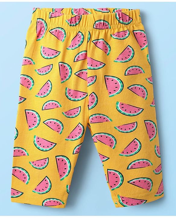 Babyhug Cotton Lycra Knit Three Fourth Fruit Printed Leggings Pack of 3 - Pink Yellow & White