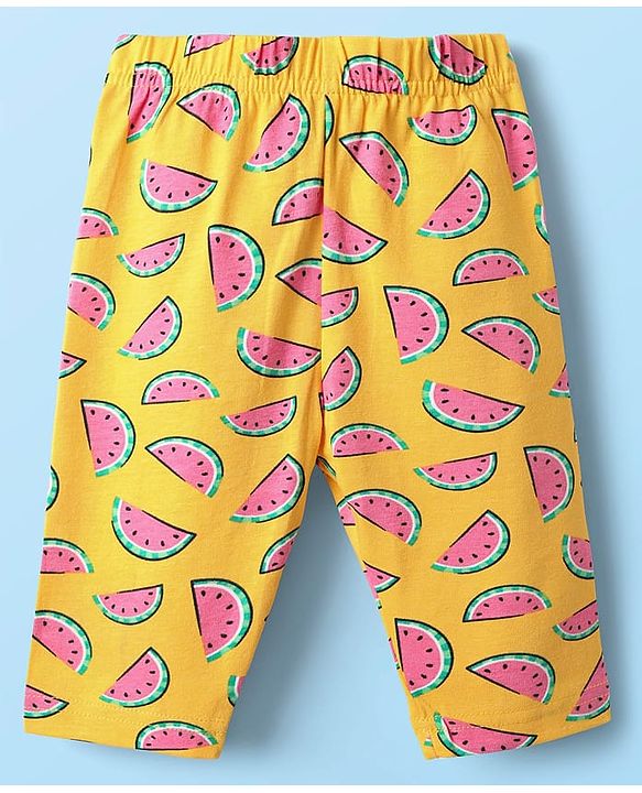 Babyhug Cotton Lycra Knit Three Fourth Fruit Printed Leggings Pack of 3 - Pink Yellow & White