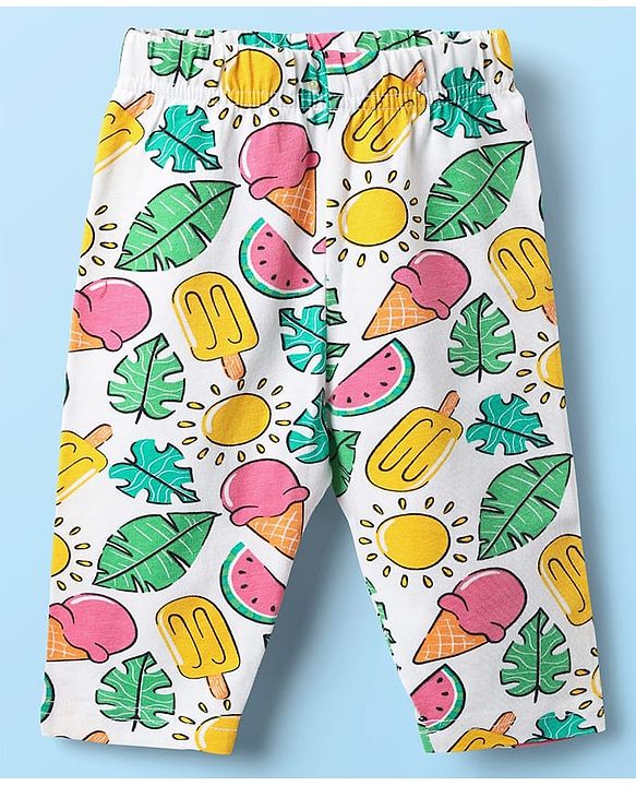 Babyhug Cotton Lycra Knit Three Fourth Fruit Printed Leggings Pack of 3 - Pink Yellow & White