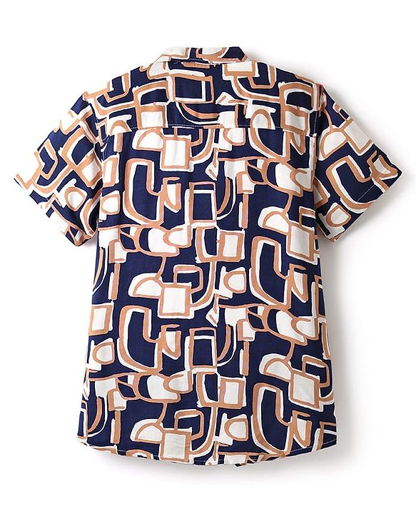 Pine Kids Viscose Woven Half Sleeves Abstract Printed Shirt - Navy Blue