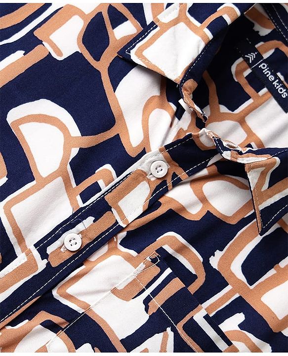 Pine Kids Viscose Woven Half Sleeves Abstract Printed Shirt - Navy Blue