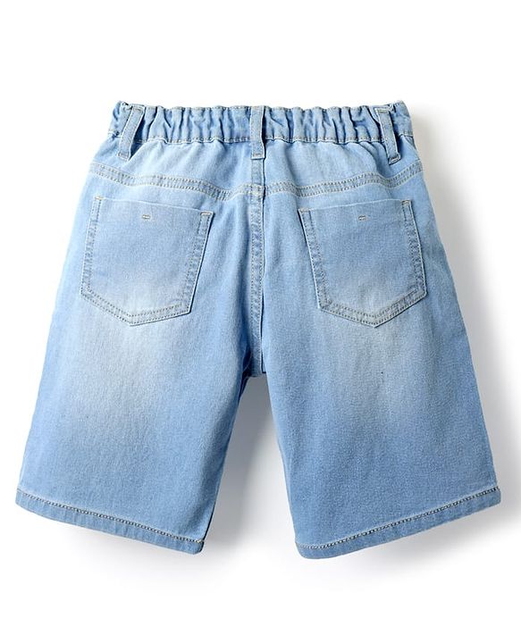 Pine Kids Cotton Woven Knee Length Shorts With Patch - Light Blue
