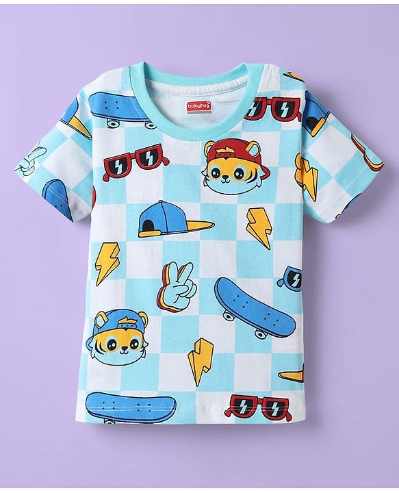 Babyhug 100% Cotton Knit Half Sleeves Striped T-Shirts with Animal Print Pack of 5 - Multicolor