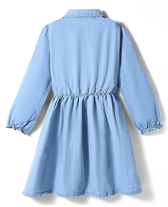 Pine Kids Cotton Woven Full Sleeves Solid Coloured Shirt Dress With One Sided Jacket - Light Blue