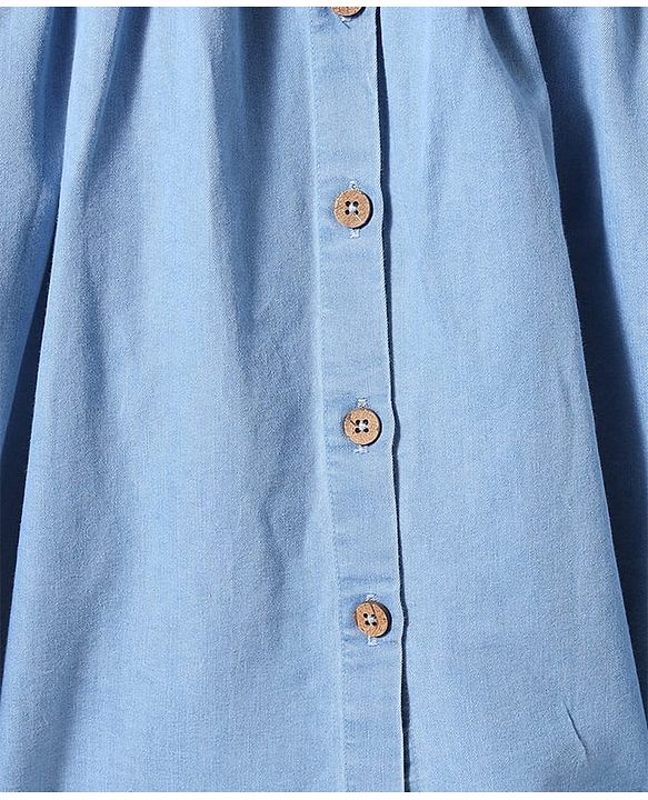 Pine Kids Cotton Woven Full Sleeves Solid Coloured Shirt Dress With One Sided Jacket - Light Blue