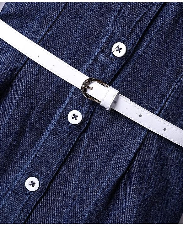 Pine Kids Cotton Woven Full Sleeves Solid Color Shirt Dress & Belt - Navy Blue