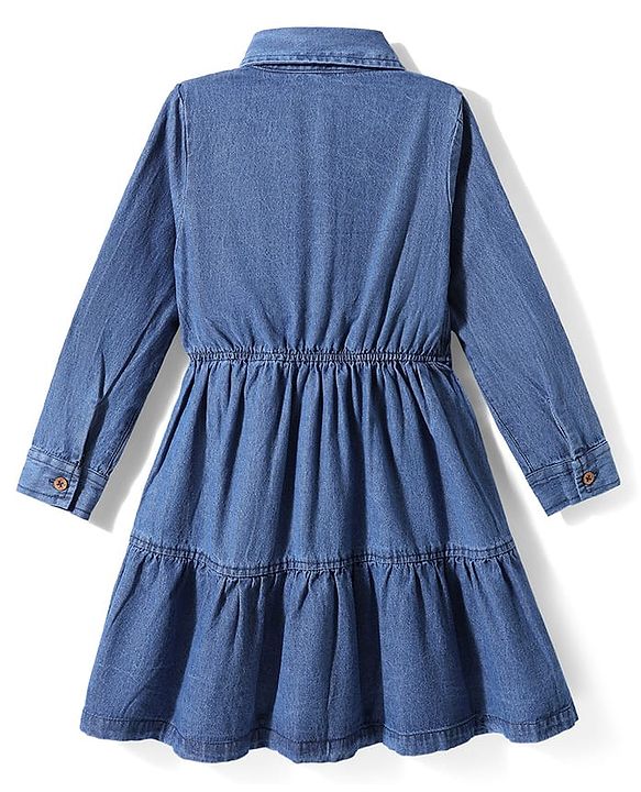 Pine Kids Cotton Woven Full Sleeves Solid Shirt Dress - Blue