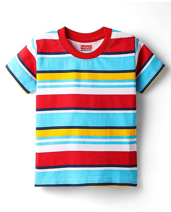 Babyhug 100% Cotton Knit Half Sleeves T-Shirt with Stripes & Smiley Print Pack of 5 - Red & Navy Blue