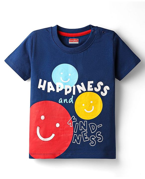 Babyhug 100% Cotton Knit Half Sleeves T-Shirt with Stripes & Smiley Print Pack of 5 - Red & Navy Blue