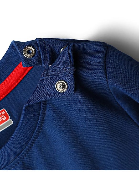 Babyhug 100% Cotton Knit Half Sleeves T-Shirt with Stripes & Smiley Print Pack of 5 - Red & Navy Blue