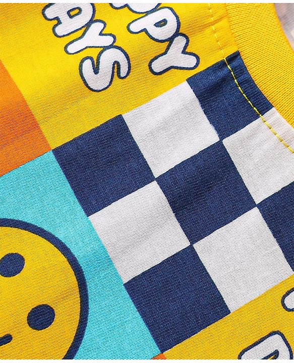 Babyhug 100% Cotton Knit Half Sleeves T-Shirt with Stripes & Smiley Print Pack of 5 - Red & Navy Blue