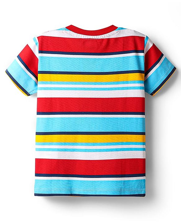 Babyhug 100% Cotton Knit Half Sleeves T-Shirt with Stripes & Smiley Print Pack of 5 - Red & Navy Blue
