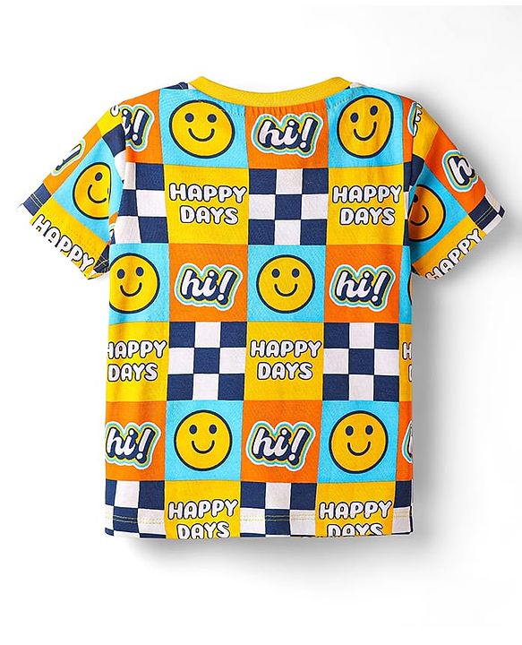 Babyhug 100% Cotton Knit Half Sleeves T-Shirt with Stripes & Smiley Print Pack of 5 - Red & Navy Blue