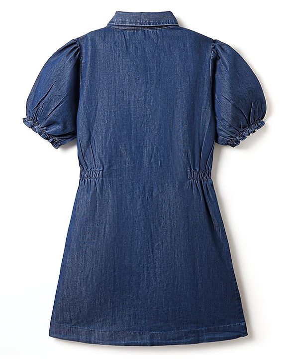 Pine Kids Cotton Knit Half Sleeves Solid Shirt Dress - Navy Blue