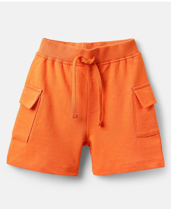 Babyhug Single Jersey Knit Half Sleeves Polo T-Shirt & Shorts Set with Stripes - Orange & Blue