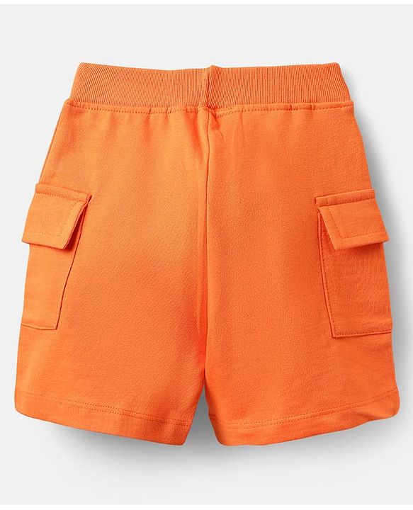 Babyhug Single Jersey Knit Half Sleeves Polo T-Shirt & Shorts Set with Stripes - Orange & Blue
