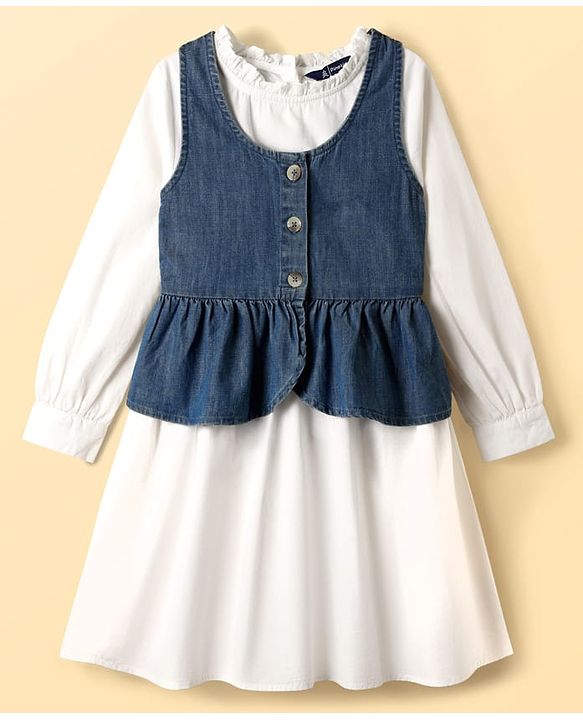 Pine Kids Cotton Woven Full Sleeves Frock With Jacket - White