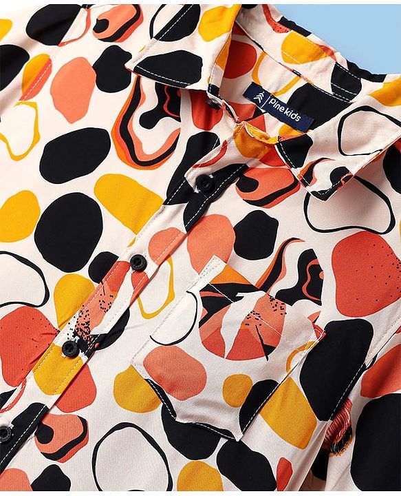 Pine Kids Viscose Woven Half Sleeves Shirt With Abstract Print - Multicolour