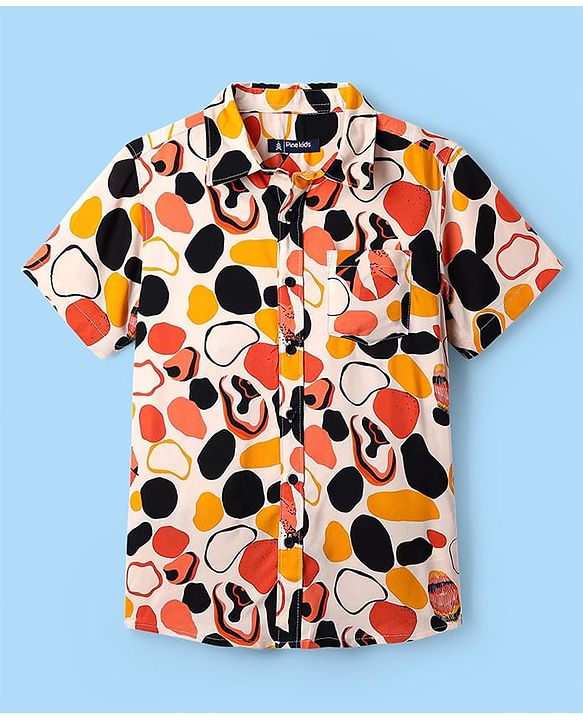 Pine Kids Viscose Woven Half Sleeves Shirt With Abstract Print - Multicolour
